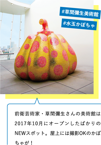 前衛芸術家・草間彌生さんの美術館は2017年10月にオープンしたばかりのNEWスポット。屋上には撮影OKのかぼちゃが! #草間彌生美術館 #水玉かぼちゃ